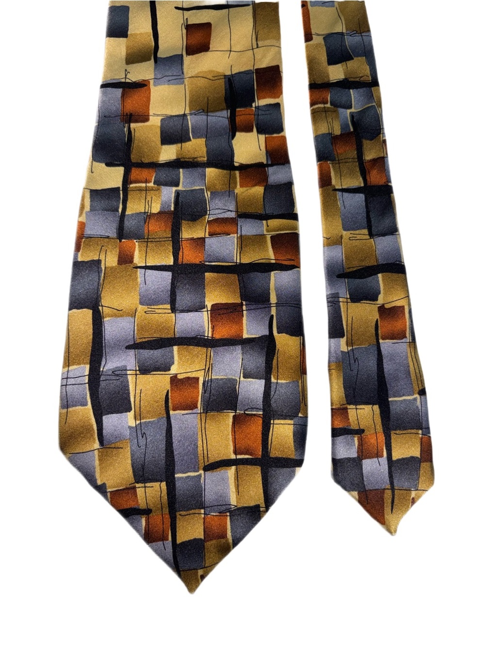 J GARCIA “New York at Night” Collection 17 Gold Blue & Rust 100% Silk Necktie
